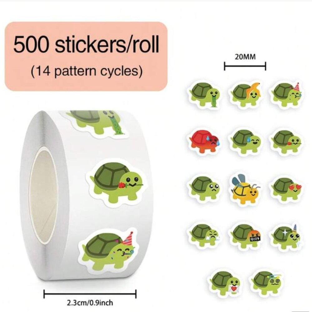 500pcs Cute Cartoon Turtle Stickers Roll